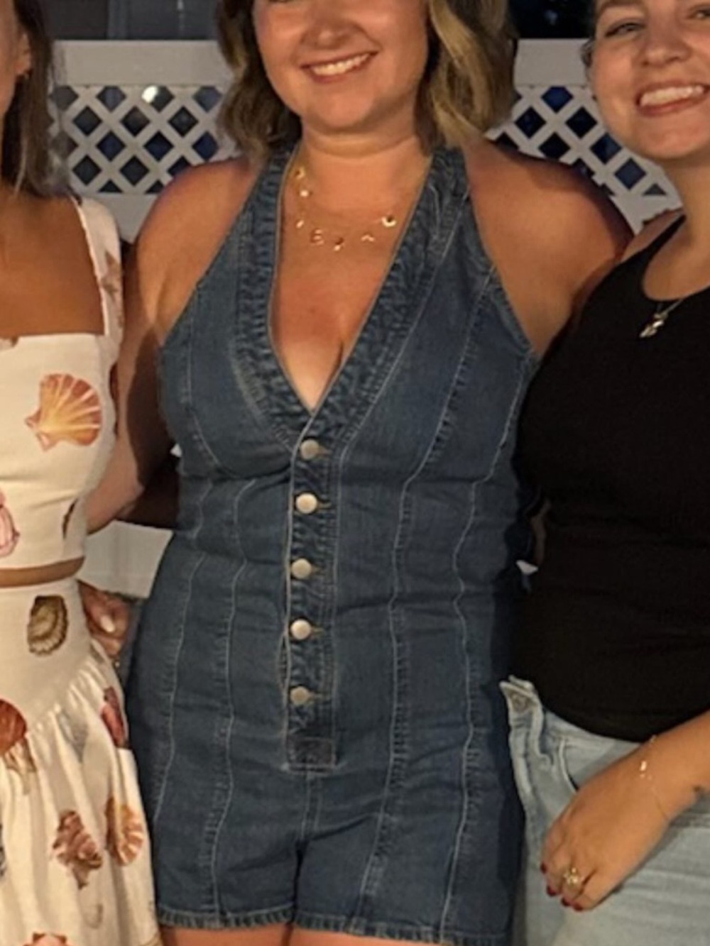 Universal Thread Denim Halter Romper in Dark Blue